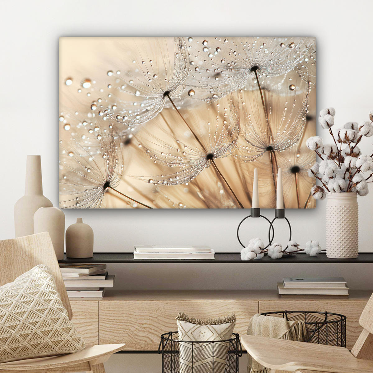 OBRAZ NA PLÁTNĚ Pampeliška - Abstraktní - Příroda - Béžová 60x40 cm - hnědá, textil (60/40cm) - MuchoWow