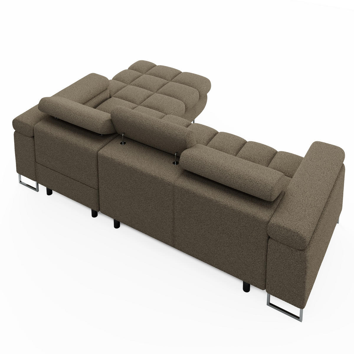 ECKSOFA CLOUD Rechts Dunkelbraun L-Form Bouclé-Stoff mit Schlaffunktion und Bettkasten - Chromfarben/Dunkelbraun, Holz/Metall (175/235cm) - Barchello