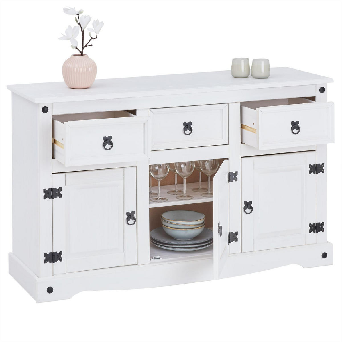 SIDEBOARD RURAL - Weiß, Holz (124/76/40cm) - CARO-Möbel