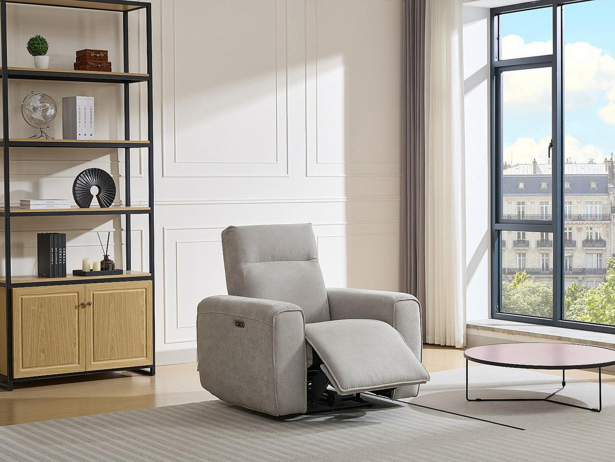 RELAXSESSEL elektrisch - Stoff - Grau - LORGITA - Hellgrau, Textil (102/102/96cm) - Vente-Unique