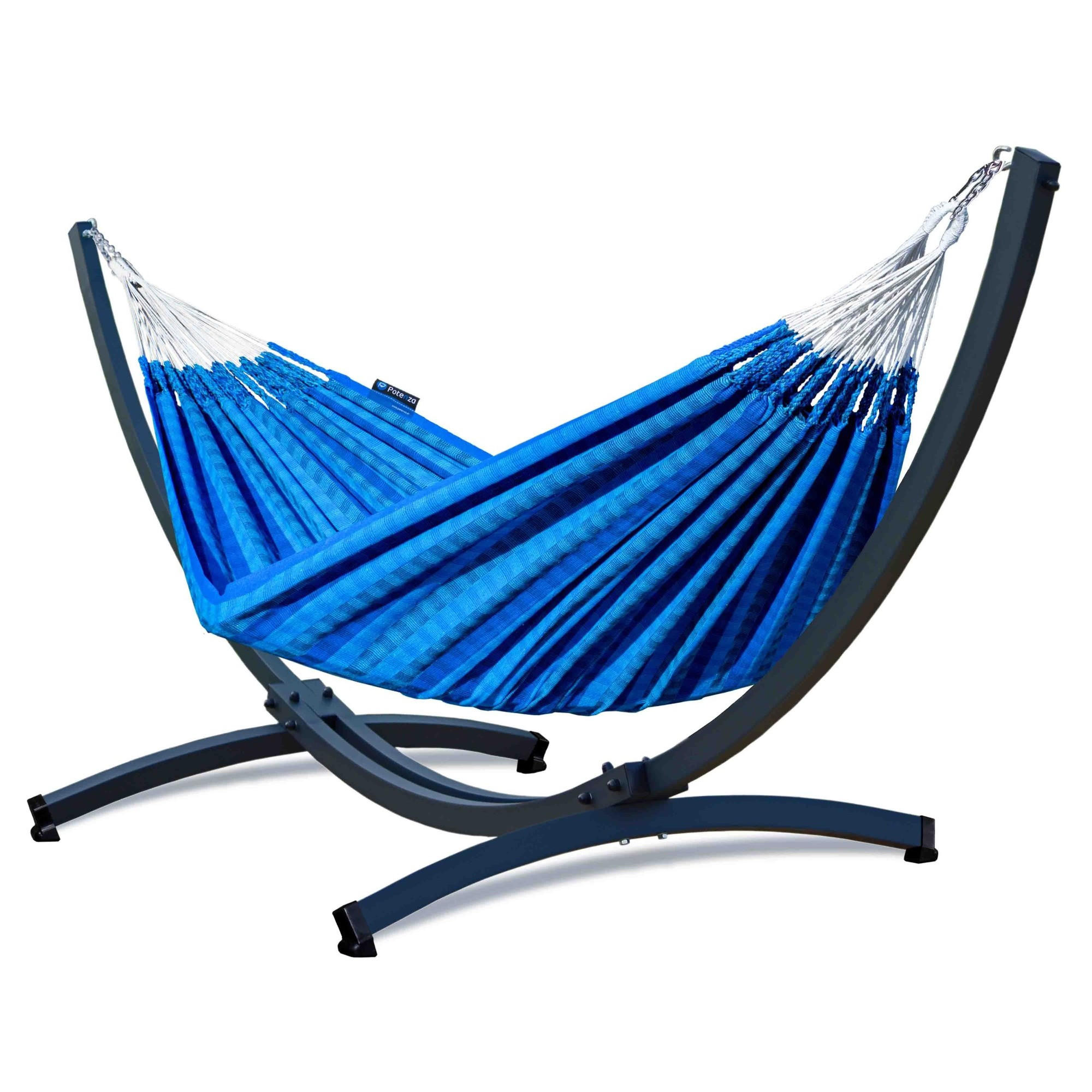 HÄNGEMATTE mit Gestell, 2 Personen, XXL, Tytan Rahmen bis 350 kg, Metall, Morena Blau, einfache Montage - Blau, Metall (370/130/120cm) - Potenza