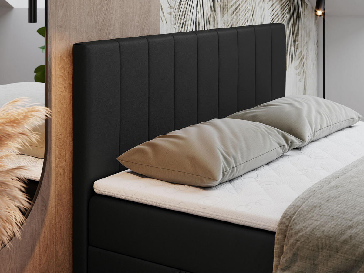 BOXBETT LOPE 140/200 - Schwarz Kunstleder - H4 - Schwarz, Holz/Textil (140/200cm)