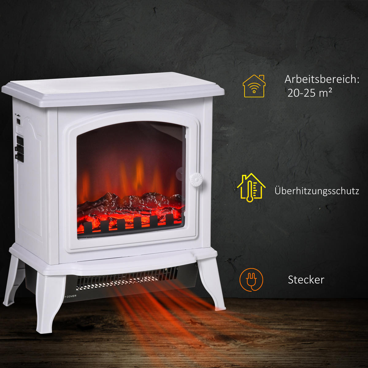 ELEKTROKAMIN Kunststoff Hartglas Weiß - Weiß, Kunststoff (24/45.5/36.5cm) - HOMCOM