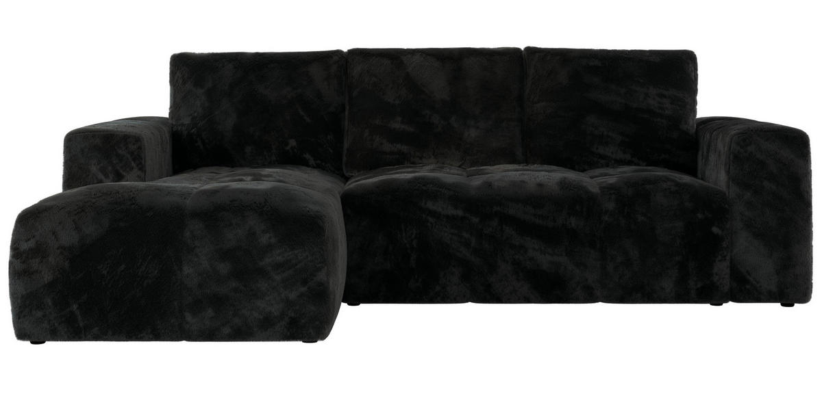 ECKSOFA MONIVA Schwarz Plüsch - Links - Schwarz, Textil (164/266cm) - MKS