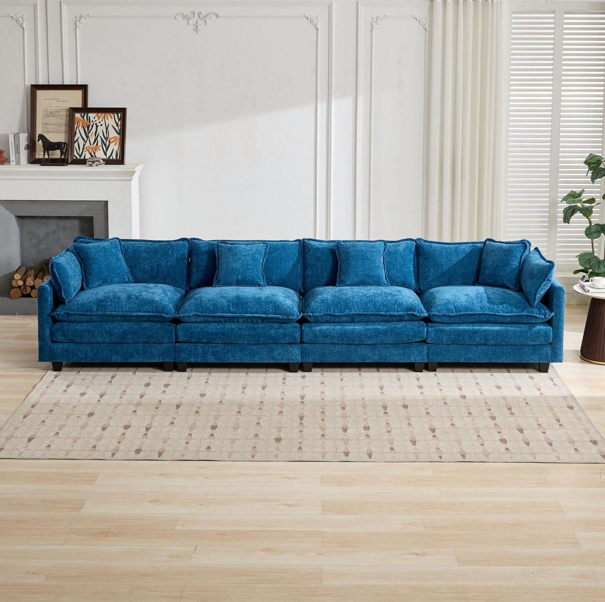 SOFA modular Chenille Blue 4-Sitzer - Blau, Holz (75/84/380cm) - Meubliv