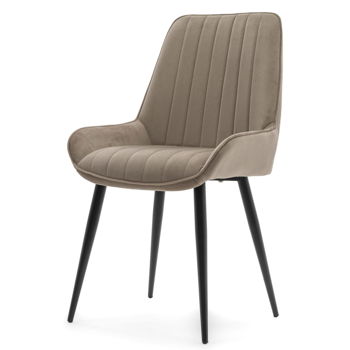 STUHL LUCA gepolstert mit Steppung - dunkelbeige schwarze Beine - Samt Velours - Beige/Schwarz, Textil/Metall (51/88/50cm) - NEW HOME