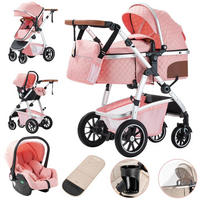 KINDERWAGENSET mit hoher Landschaft, verstellbarer Griff, Moskitonetz, Kinderwagen, Aluminiumrahmen, SK20-ROSA - Pink, Metall (80/60cm) - Kaket