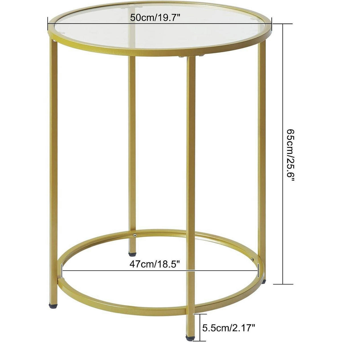 BEISTELLTISCH rund gehärtetes Glas Metallrahmen Goldfarben 50 x 65 cm - Goldfarben, Glas (50/50/65cm)