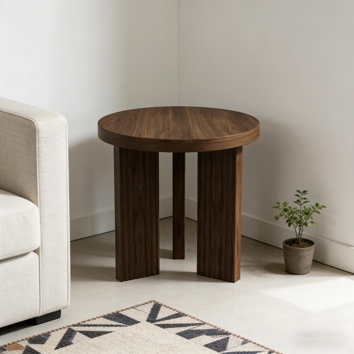 BEISTELLTISCH rund mit Holzoptik 1-teilig Walnussbraun - Walnussfarben/Braun, Holzwerkstoff (44.5/44.5/45cm)
