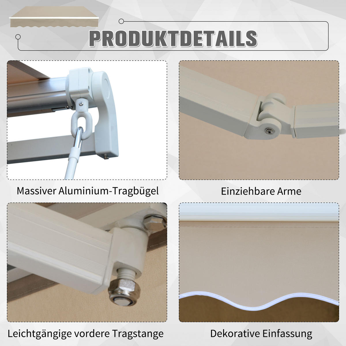 GELENKARMMARKISE, Aluminium, Beige - Beige, Metall (300/160/395cm) - Outsunny