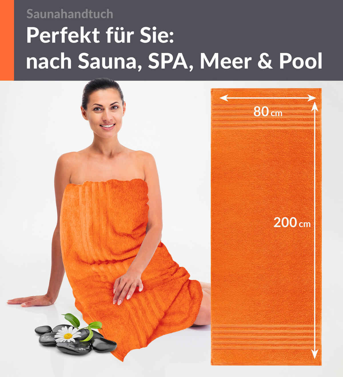 SAUNATUCH 80x200 cm 2er Set London Clementinen Orange - Orange, Textil (80/200cm) - Lashuma