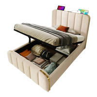 BETT mit Stauraum und USB/Typ-C 90x200 cm Leinen Beige - Beige, Metall (90/200cm) - Meubliv
