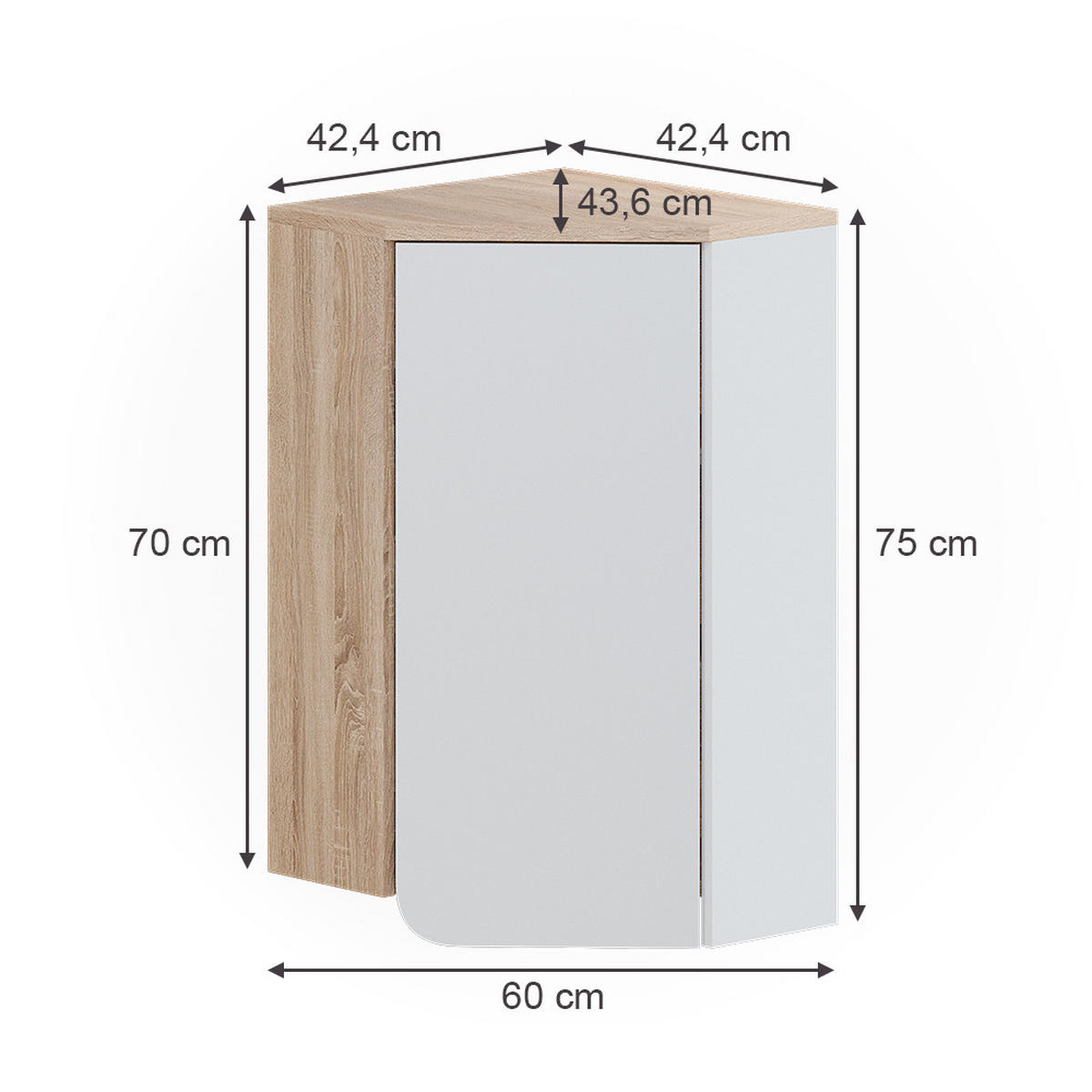 ECKHÄNGESCHRANK Karen Sonoma/Weiß 42.4 x 75 cm - Weiß/Sonoma Eiche, Holzwerkstoff (42.4/75/42.4cm) - Vicco