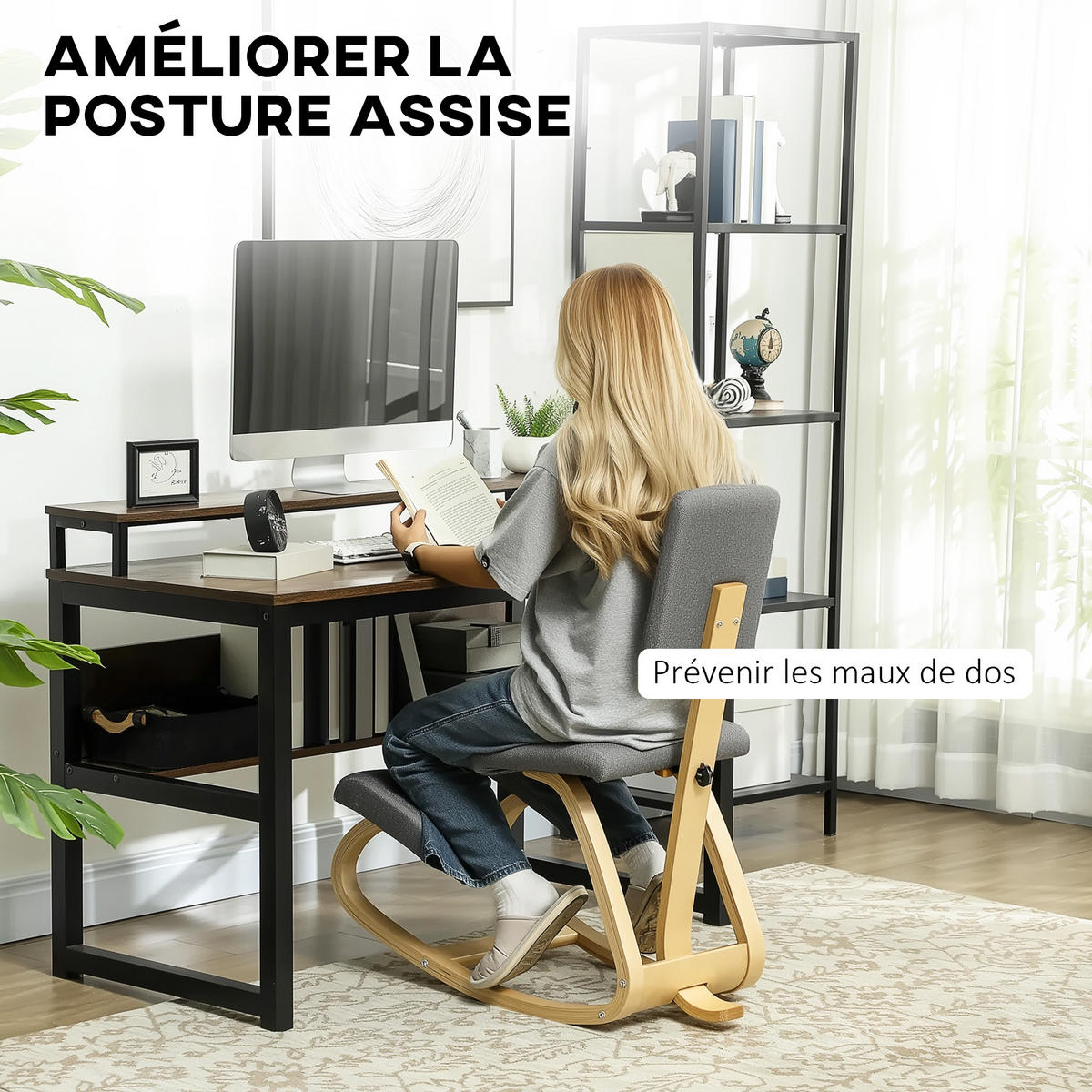 KNIESITZ DE-11714 mit Rückenlehne und Wippfunktion Grau - Grau, Holz (51/93/84cm) - ComfortXL