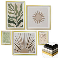 WANDBILDER 5er Set - 50x50 cm & 20x30 cm & 40x60 cm Goldrahmen - Abstrakte Pflanzenmuster - Goldfarben, Kunststoff (40/60cm) - ArtPrintCave