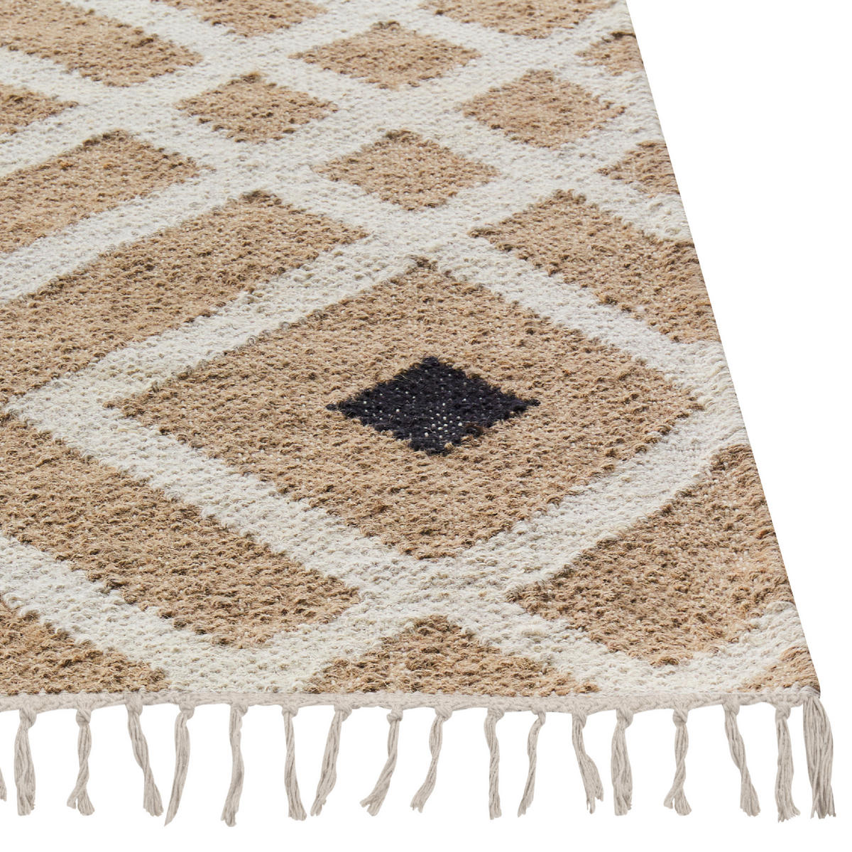 TEPPICH geflochten Beige 160/230 cm Esencik - Beige/Schwarz, Naturmaterialien (160/230cm) - Beliani