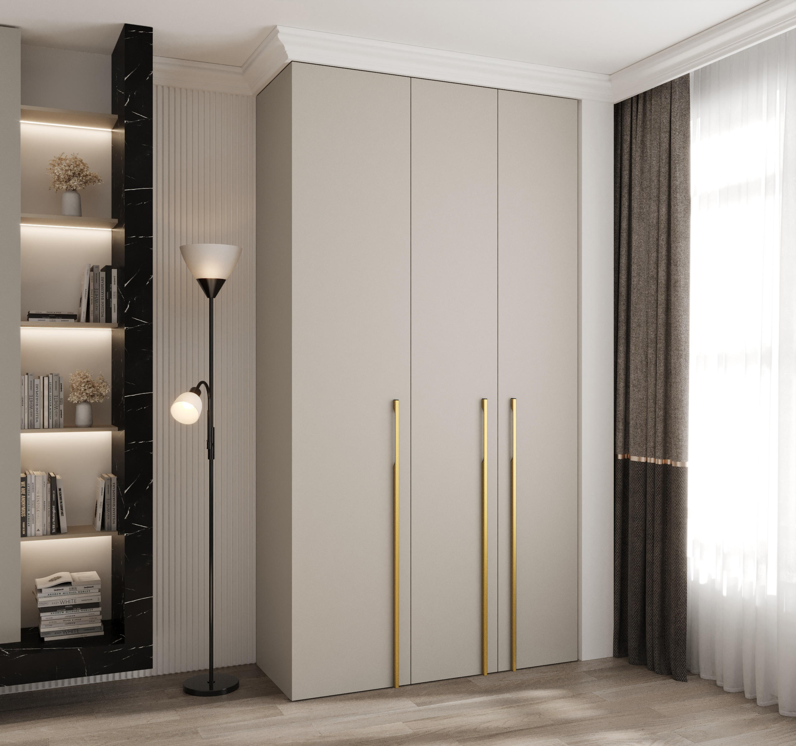 DREHTÜRENSCHRANK 245,5/130/40 3-türig - Kaschmir/Goldfarben, Holz/Metall (130/245.5/40cm) - Abiks Möbel