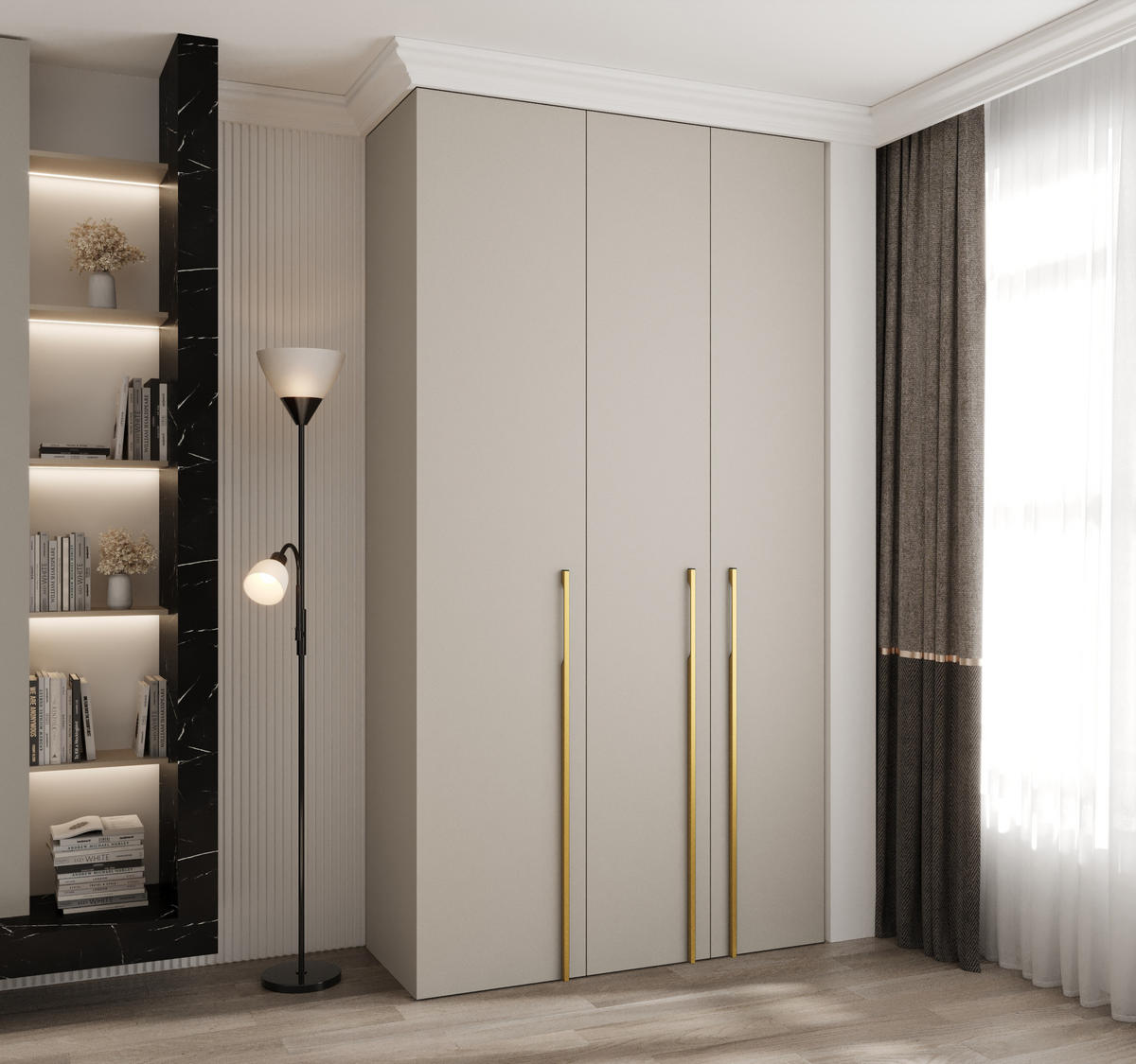 DREHTÜRENSCHRANK 245,5/130/50 3-türig - Kaschmir/Goldfarben, Holz/Metall (130/245.5/50cm) - Abiks Möbel