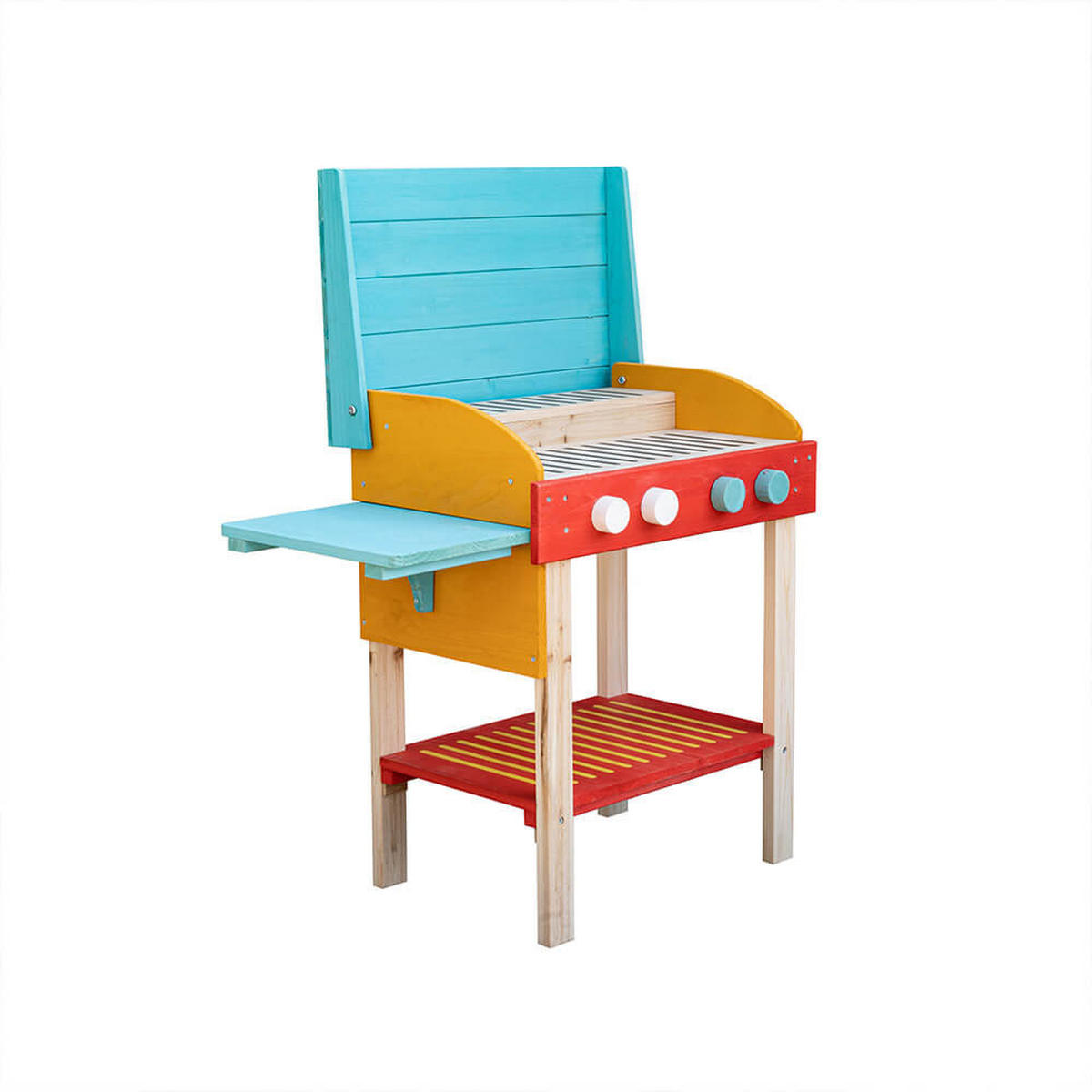 SPIELGRILL TASTY - Farbe: Blau/Rot - Blau/Rot, Holz (67/75/33cm) - Home Deluxe