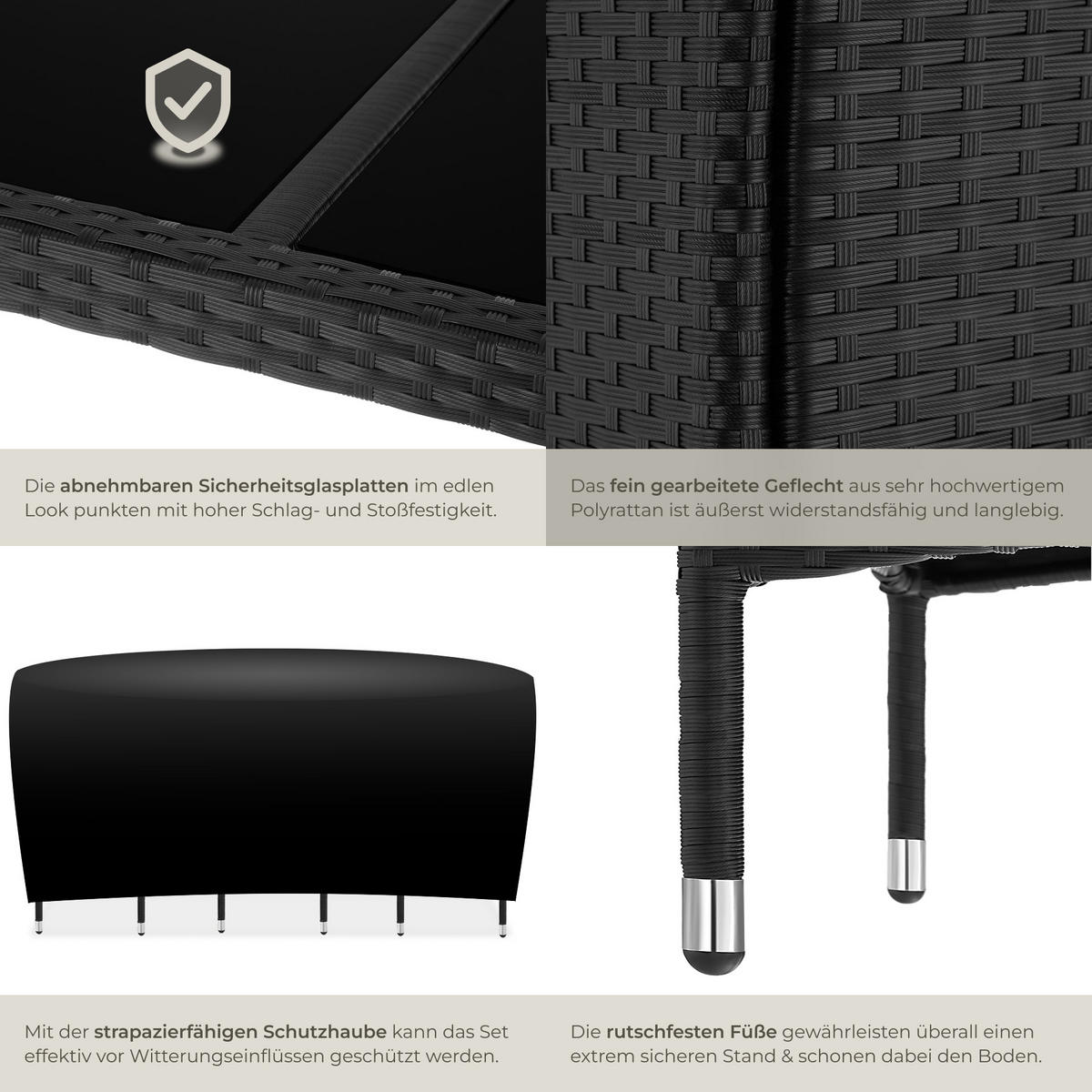 RATTAN SITZGRUPPE Porto,inklusive Schutzhülle,schwarz/grau - Schwarz/Grau, Kunststoff - tectake