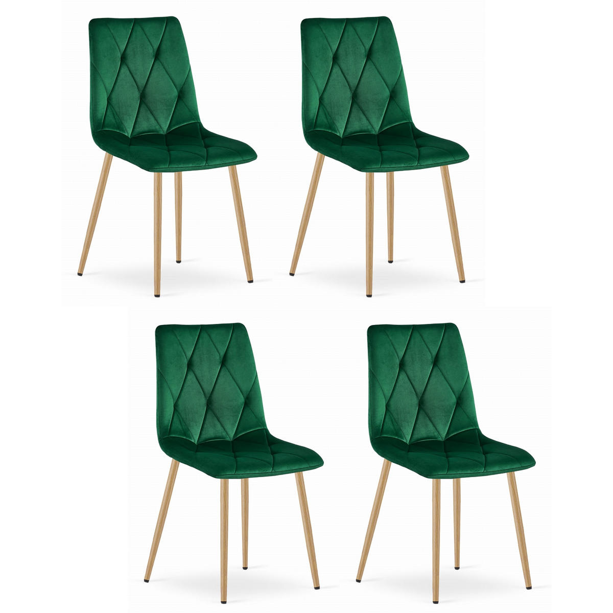 STUHL BOSA 4-er Set, Grün, Metallbeine in Holzfarbe - Grün, Textil/Metall (44/89/40cm) - Komodee