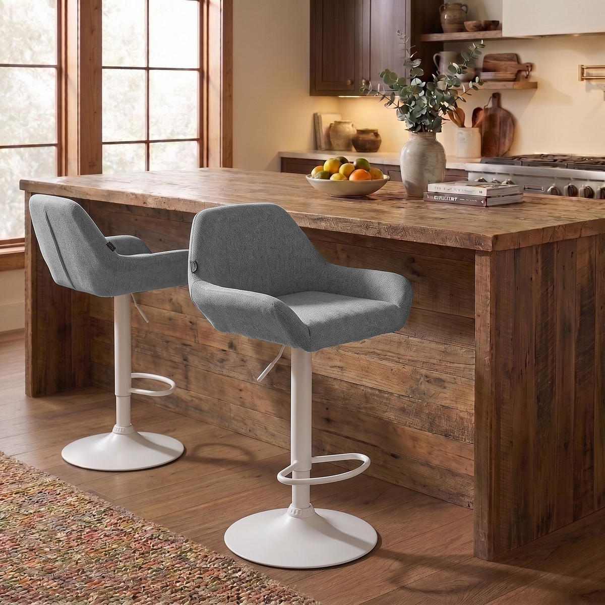 BARHOCKER 2 Stoff Grau - Weiß/Grau, Textil/Metall (51/89/52cm) - CLP
