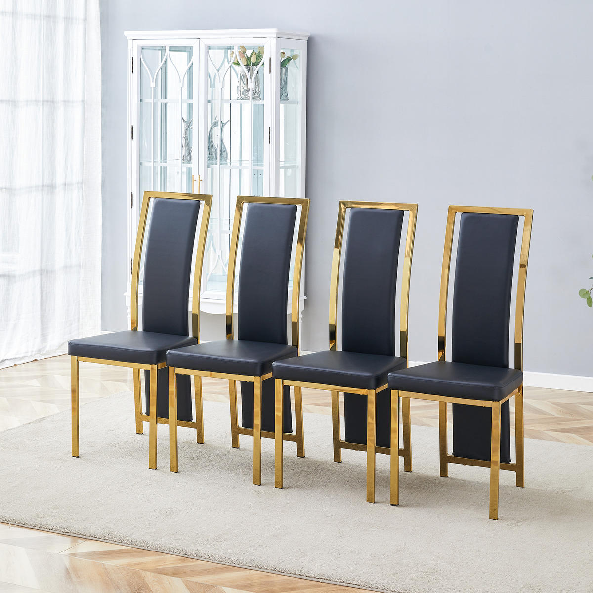 STUHL-SET DE-36610 4 Stück mit PU-Bezug und Metallrahmen Schwarz - Schwarz, Metall (42.7/109/44cm) - ComfortXL