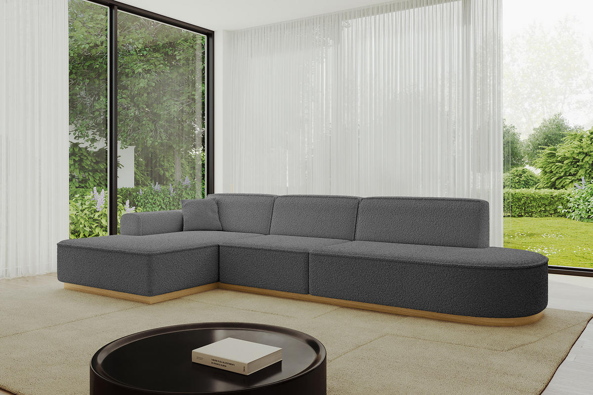 ECKSOFA Ottomane Links IREA-L2-v2 - 327x165x80 cm Grau - Olivgrün, Holzwerkstoff/Textil (327/165cm) - ALTDECOR