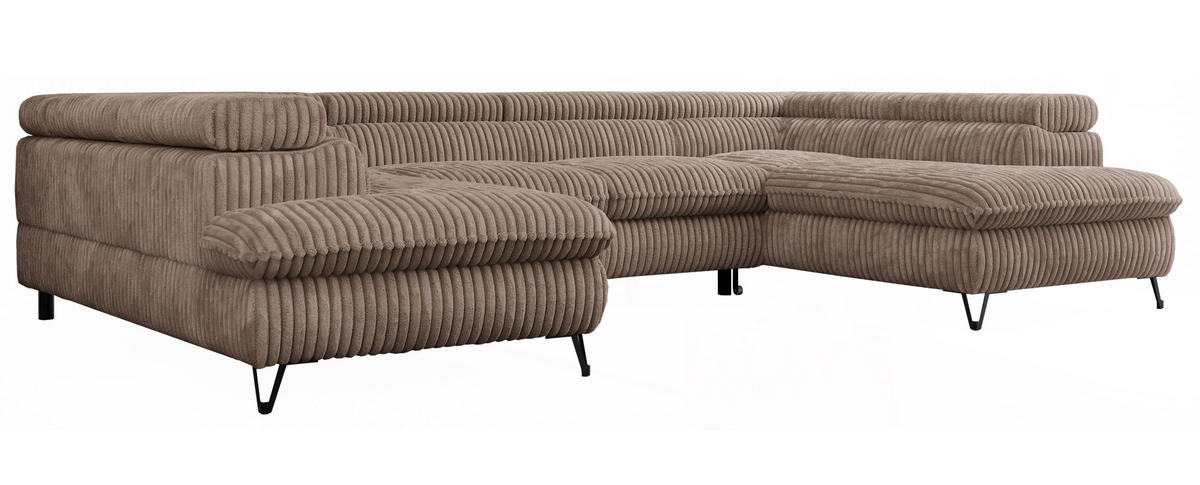 WOHNLANDSCHAFT PETER U Cord Braun - Schwarz/Braun, Textil/Metall (346/76/208cm) - MKS