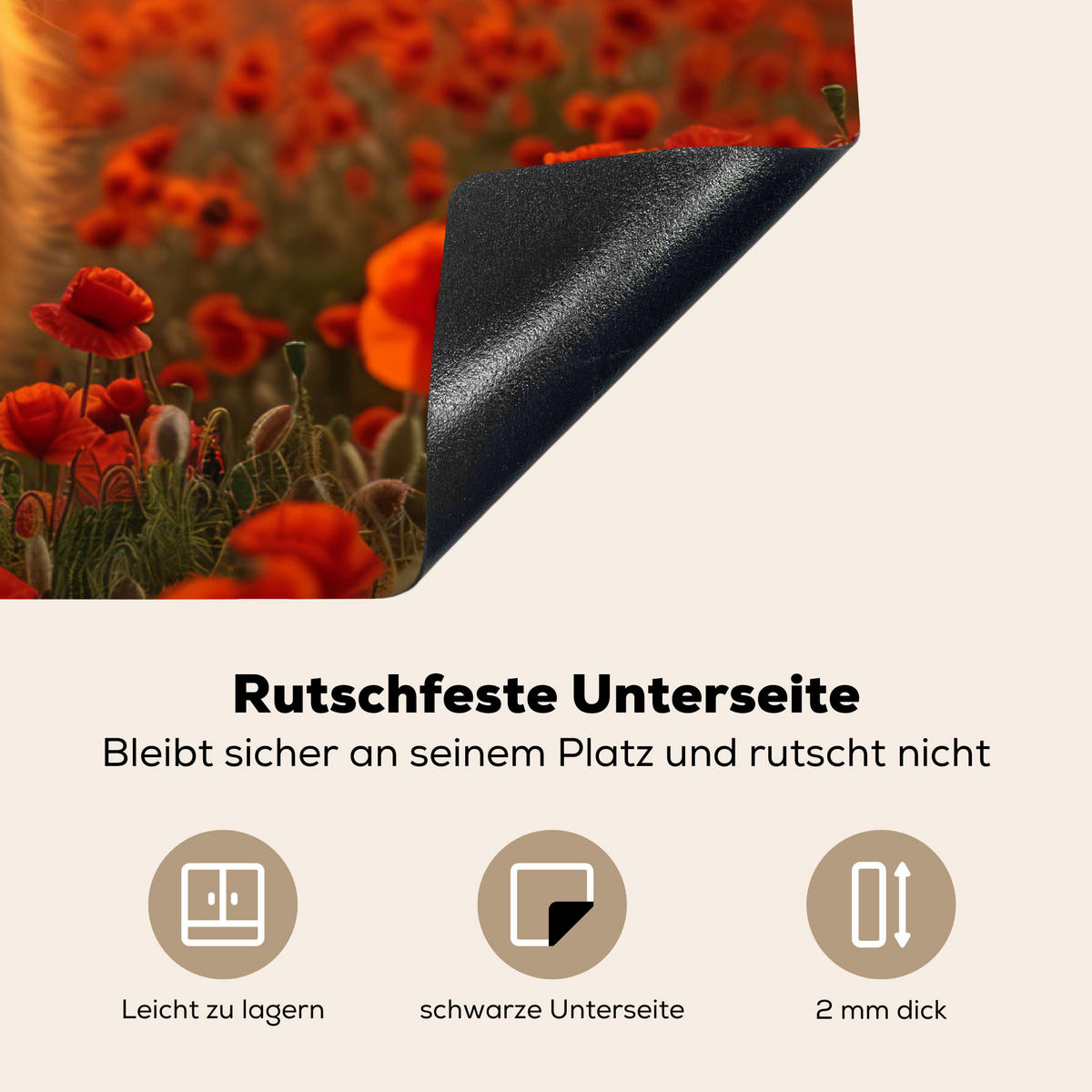 HERDABDECKPLATTE Schottische Highlander - Rosen - Blumenfeld - Sonnenuntergang Ceranfeldabdeckung 90x52 cm - Rotbraun, Kunststoff (90/52/0.2cm) - MuchoWow