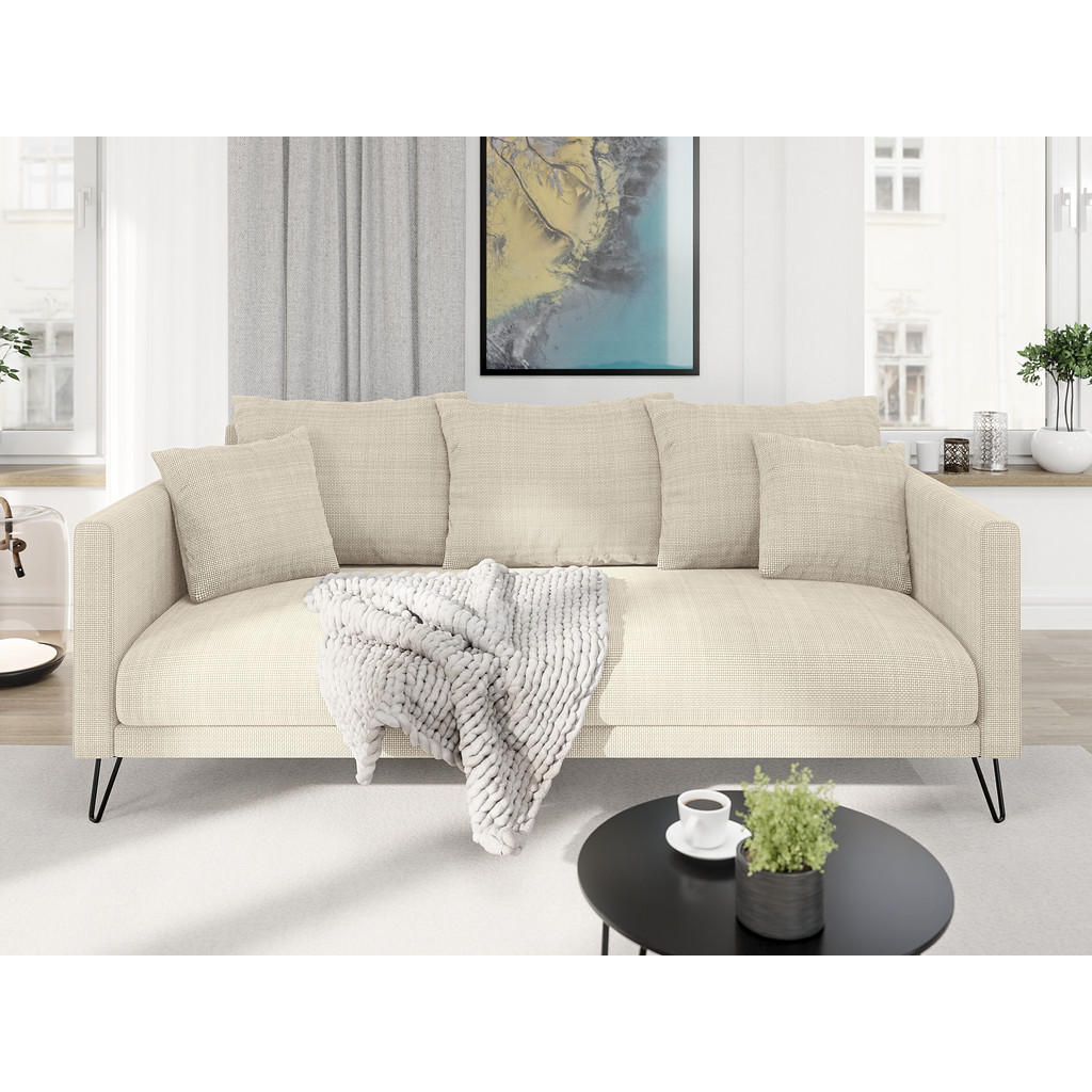 Thumbnail - S-Style Möbel 3-Sitzer-Sofa, Beige, Textil, Echtholz,Buche, Birke, Füllung: Silikon,Silikon,Polyetherschaumkern, 200x85x...