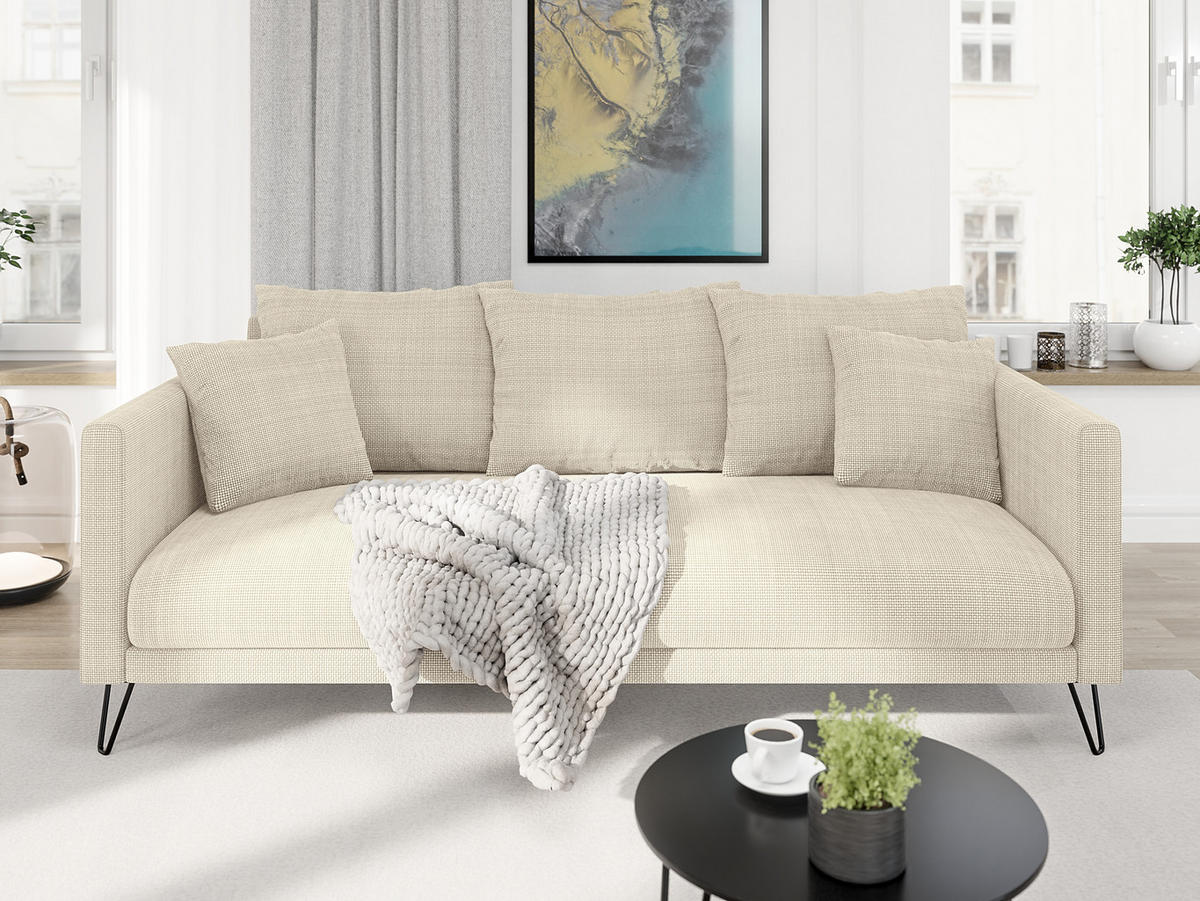 SITZGARNITUR 3+2+1 Harmony Beige Chenille - Beige/Schwarz, Holz/Textil (200/85/100cm) - S-Style Möbel