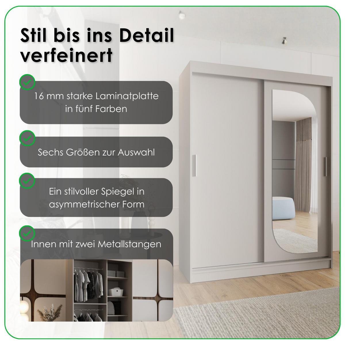 SCHIEBETÜRENSCHRANK mit Spiegel LUCY 200/250/62 3-türig - Silberfarben/Sonoma Eiche, Holz (250/200/62cm) - MÖBEL KRYSPOL