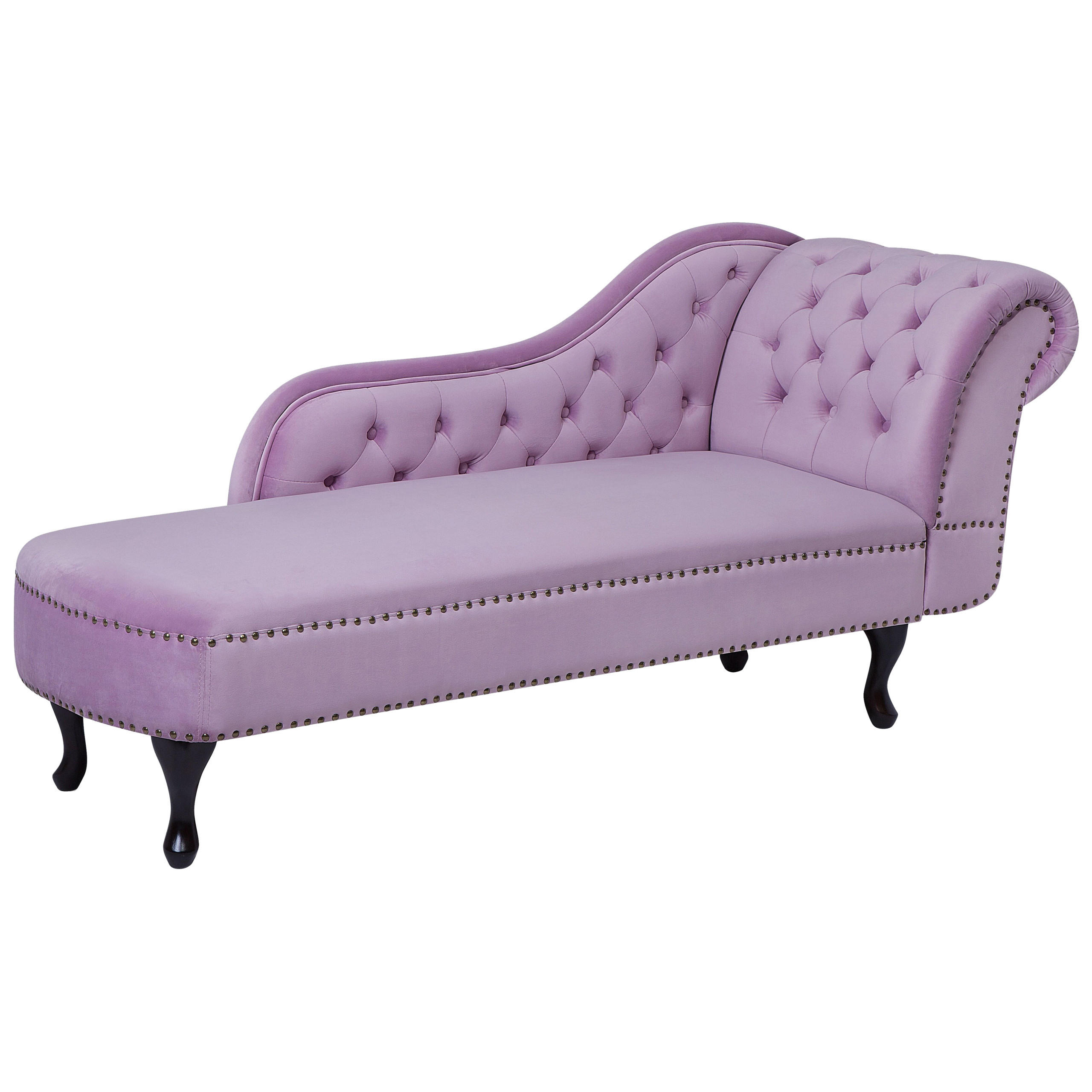 CHAISELONGUE Samtstoff violett rechtsseitig Nimes - Violett/Schwarz, Textil (170/79/61cm) - Beliani