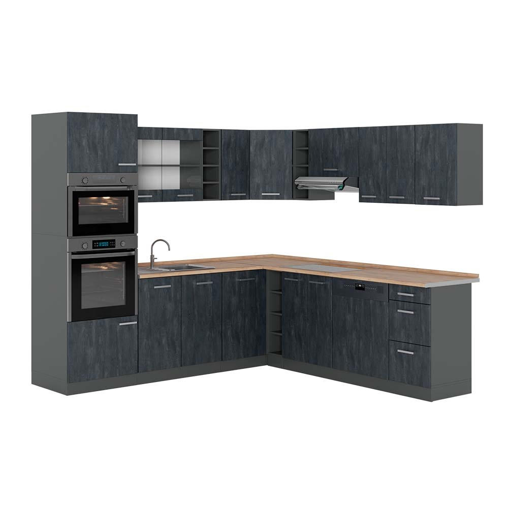 ECKKÜCHE R-Line, Schwarz Beton/Anthrazit, 247 x 237 cm AP Eiche - Anthrazit/Schwarz, Holzwerkstoff (247/206.8/60cm) - Vicco