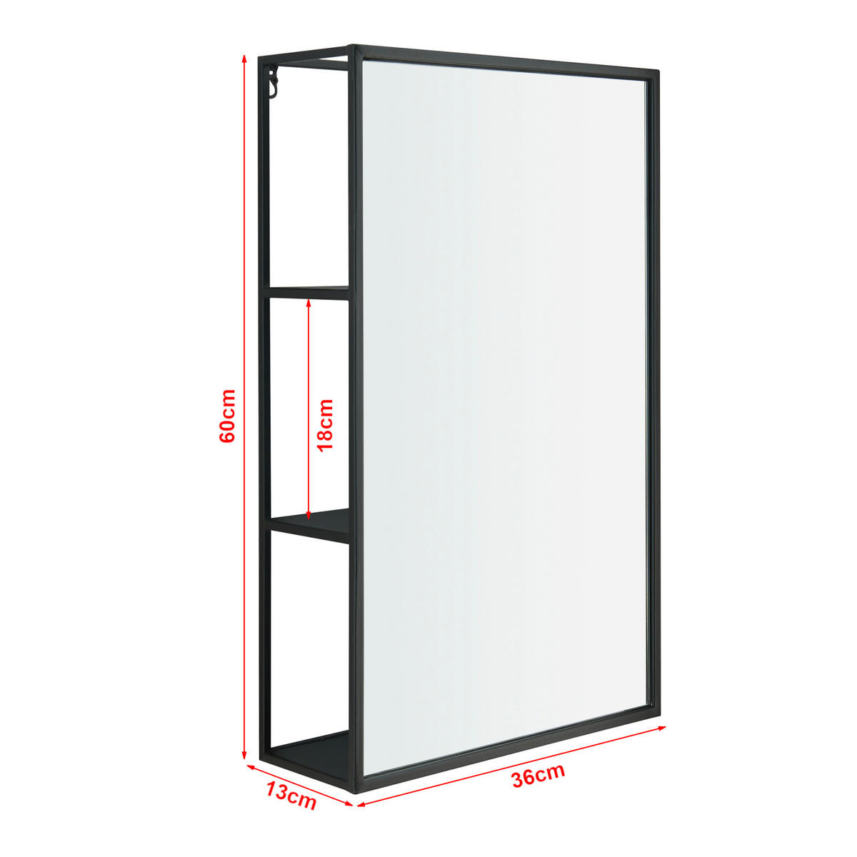 WANDSPIEGEL Sunne - Schwarz, Glas/Metall (60/13/36cm) - [en.casa]
