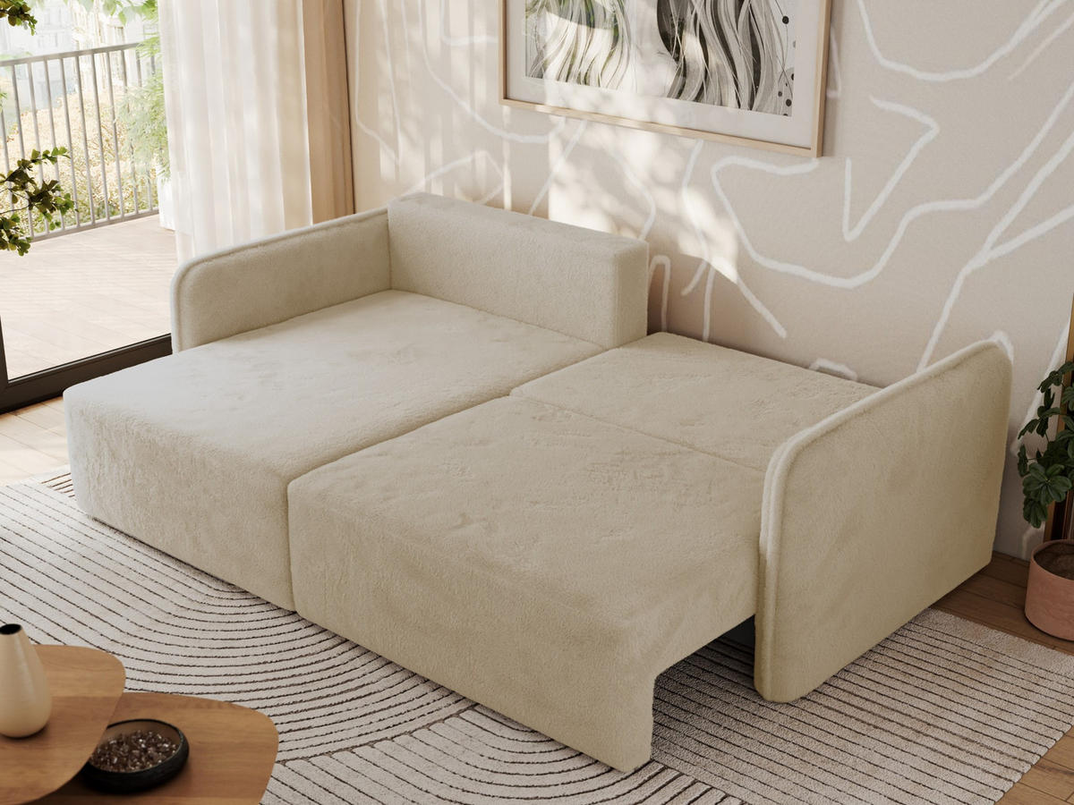 ECKSCHLAFSOFA MESTO L Creme Plüsch - links - Creme/Schwarz, Kunststoff/Textil (227/147cm) - MKS