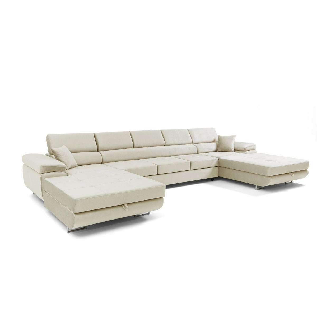 ECKSOFA U-Form ALONZO MAXI U mit Schlaffunktion 125x318 Velours Beige - Beige/Silberfarben, Holz/Textil (400/90/203cm) - Muffo