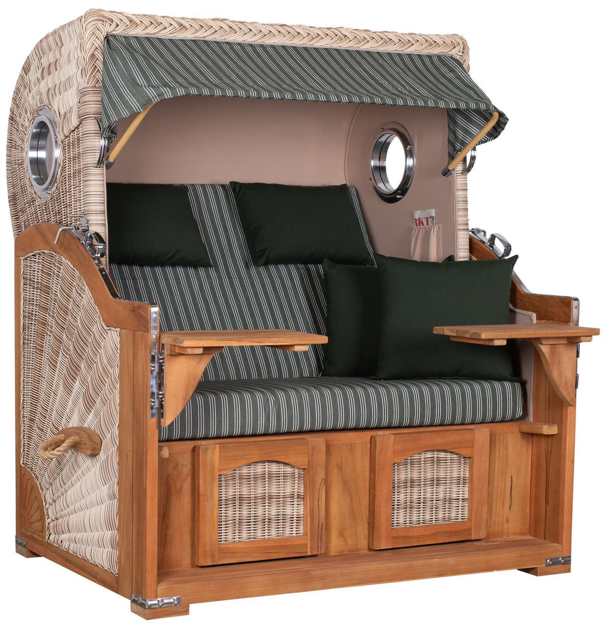 STRANDKORB XXL Düne Grande Teak PE Shell - Braun/Grün, Metall (142/170/95cm) - Mr. Deko