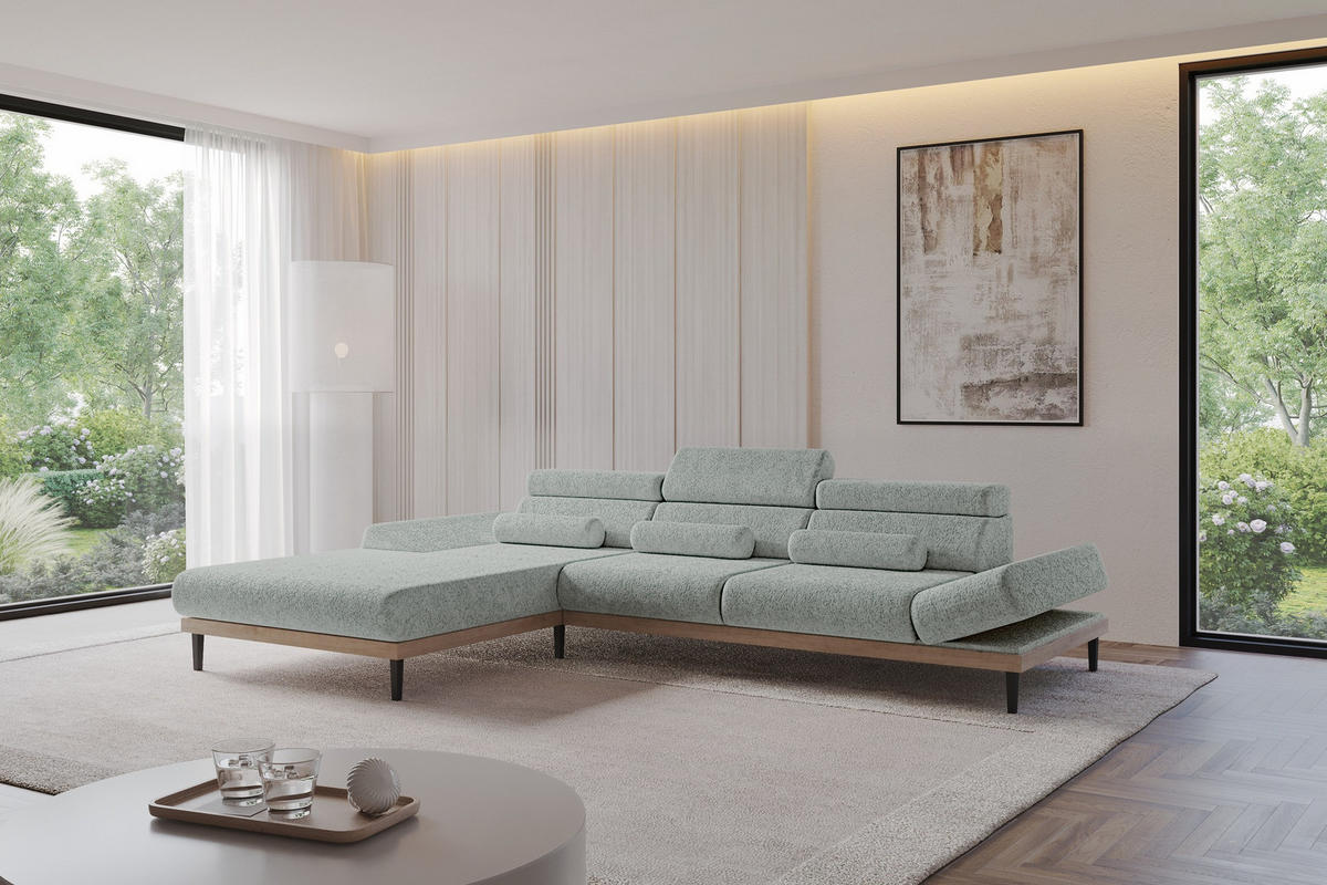 ELEKTRISCHES ECKSOFA Links MONA 316x205x85 Grün Velours - Mintgrün, Holzwerkstoff/Textil (316/205cm) - ALTDECOR