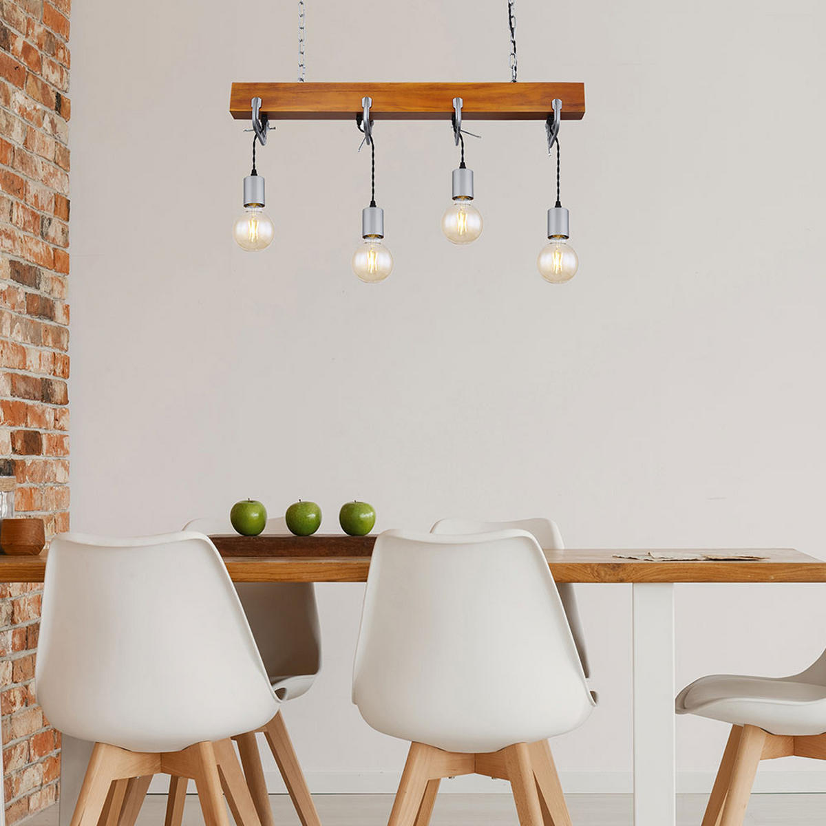 HÄNGELEUCHTE Holzoptik Braun Metall verzinkt - Braun, Holz (85/14/120cm) - Globo Lighting