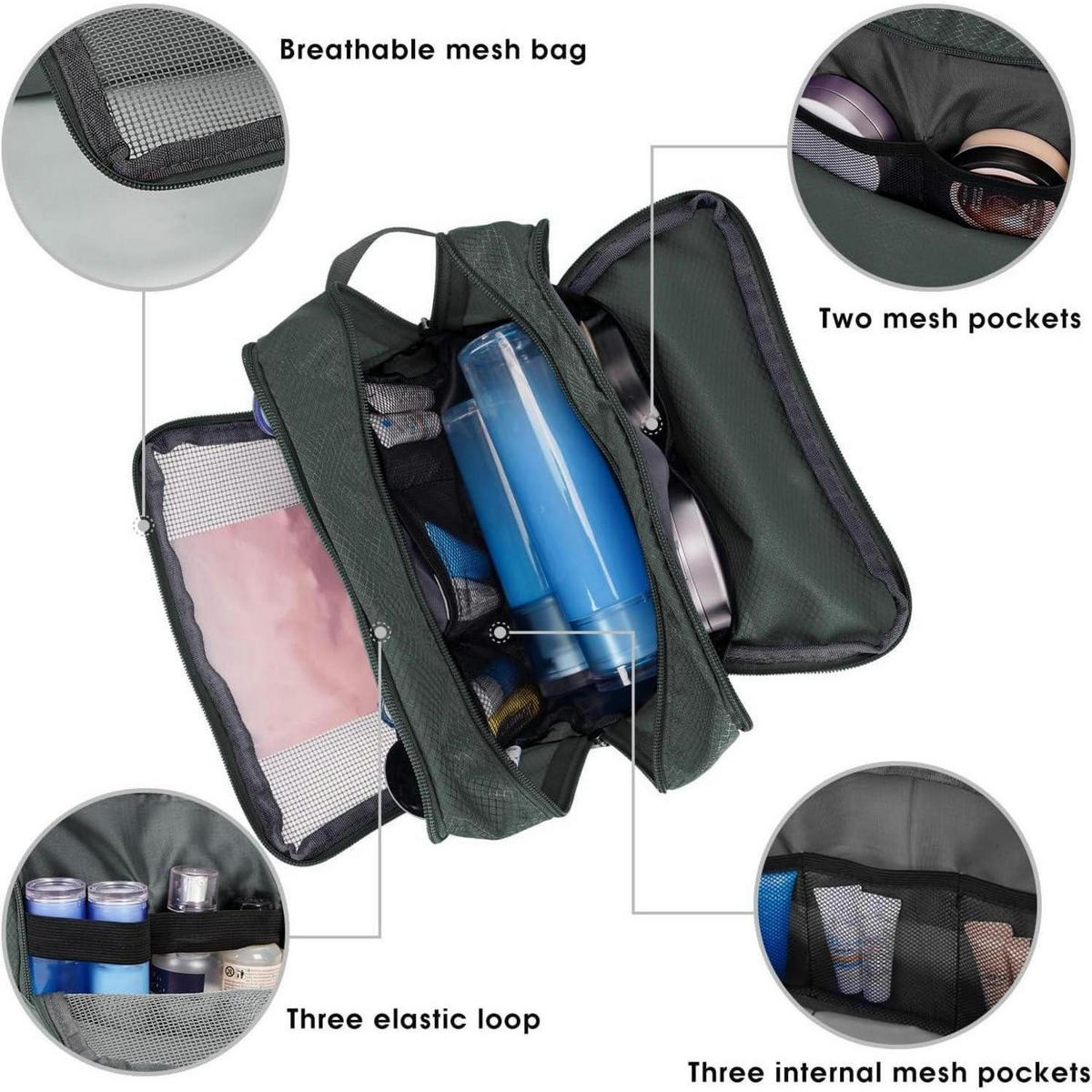 KULTURBEUTEL als praktischer Reise-Toilettenorganizer, grau - Grau, Textil (5/2/5cm)