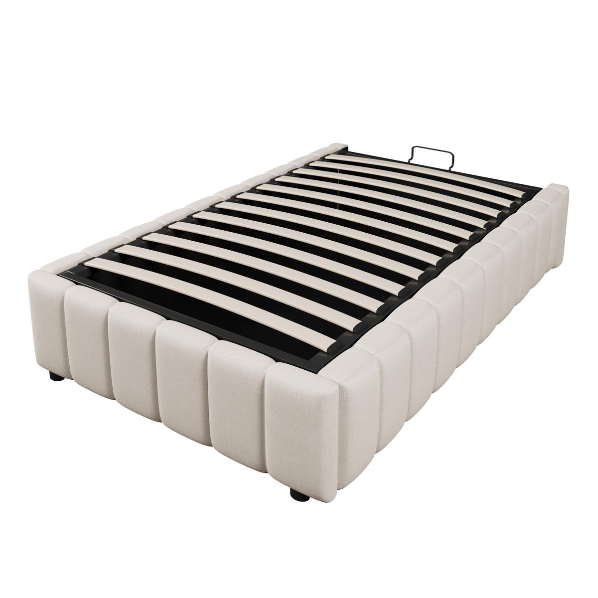 POLSTERBETT 90/200 cm Beige mit hydraulischer Lagerung ohne Kopfteil - Beige, Textil (90/200cm) - OKWISH