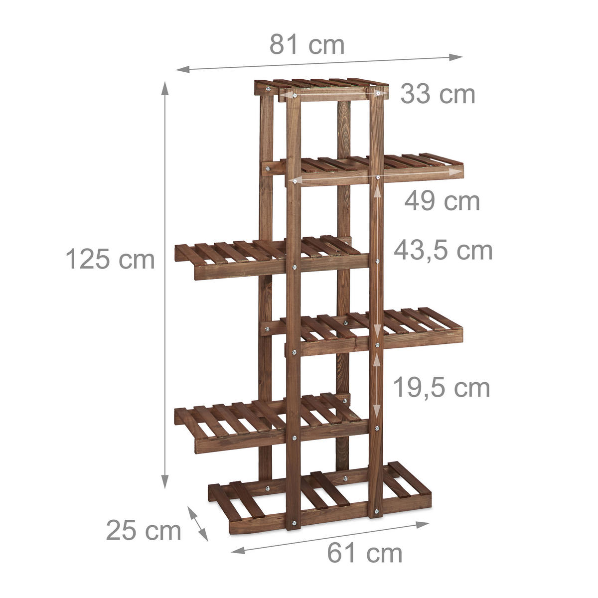 BLUMENREGAL - Dunkelbraun, Holz (81/125/25cm) - Relaxdays