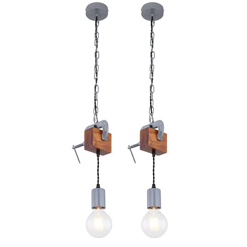 HÄNGELEUCHTE Holzoptik Braun 2er Set - Braun, Holz (14/10/120cm) - Globo Lighting