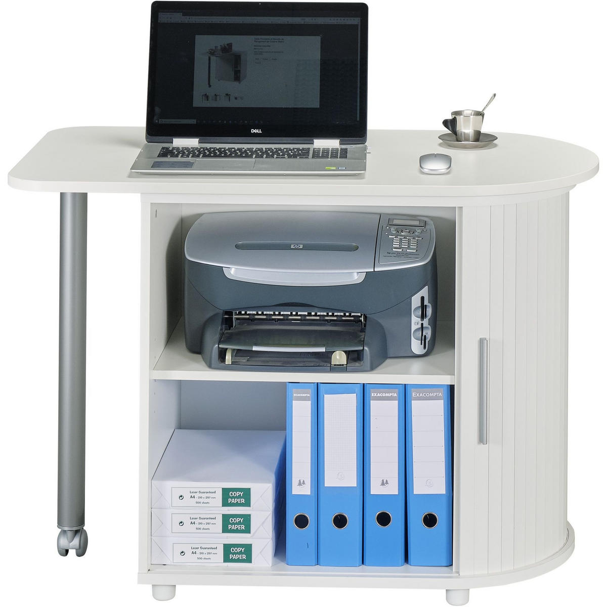 COMPUTERTISCH mit Rolladentür 55/131/75cm - Weiß, Holzwerkstoff (55/131/75cm) - Simmob