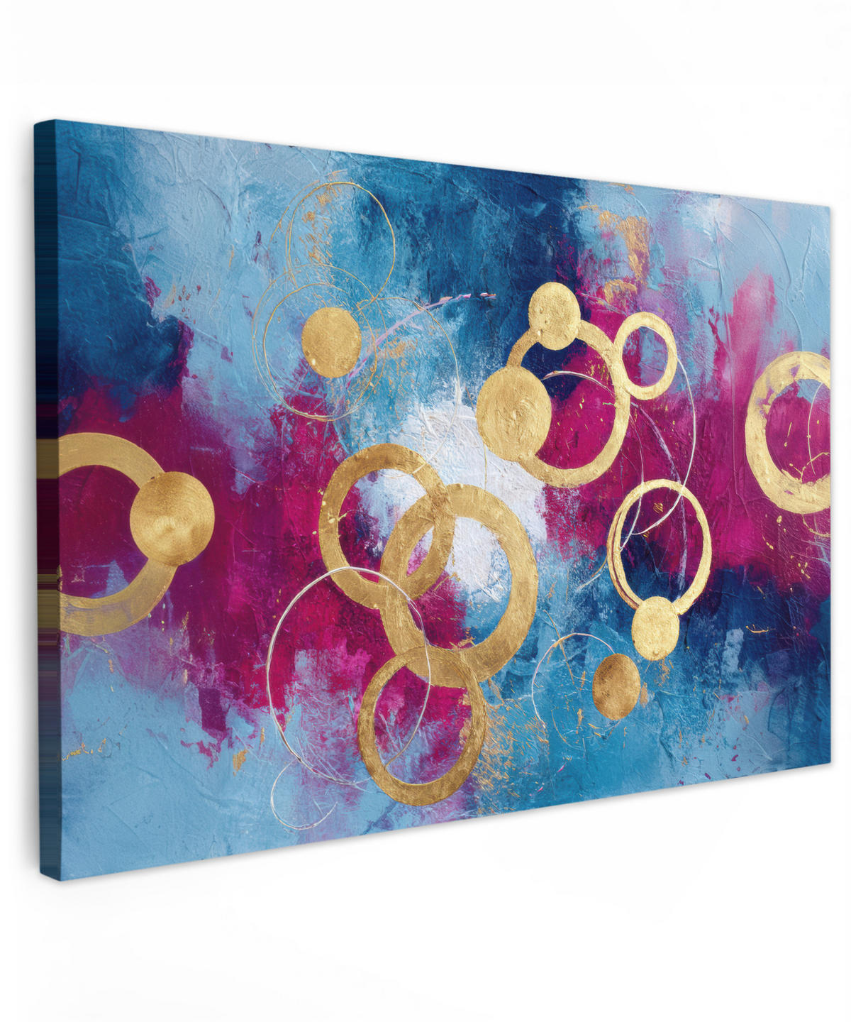 LEINWANDBILD Kreise - Gold - Abstrakt Groß 140x90 cm - Blau, Textil (140/90cm) - MuchoWow