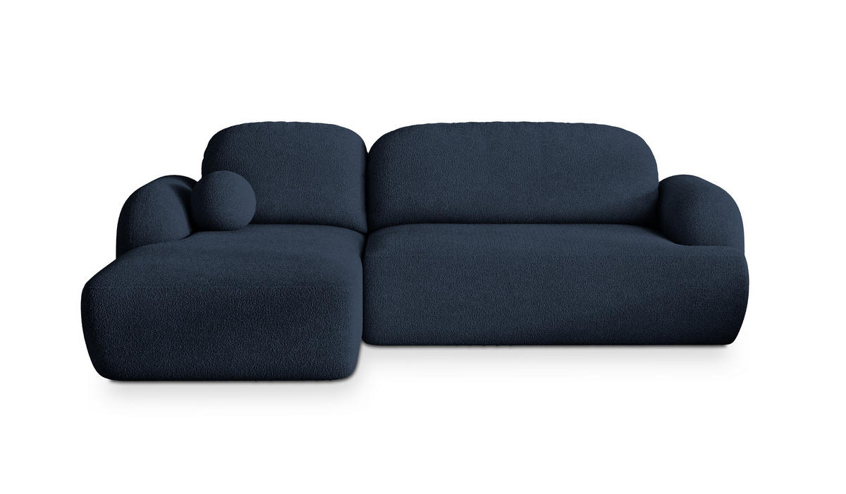 ECKSOFA MODENZA N L-S Blau Boucle-Stoff mit Schlaffunktion - Blau, Holz (266/148cm) - MASSENO