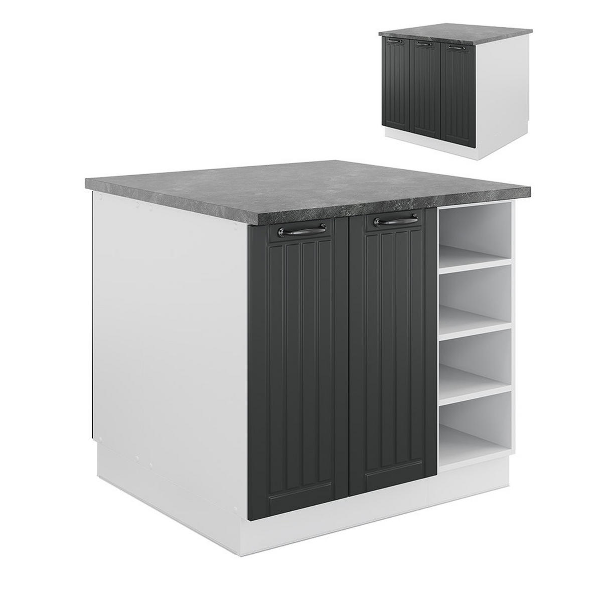 KÜCHENINSEL Fame-Line Anthrazit Landhaus/Weiß 90 cm ohne AP - Dunkelgrau/Anthrazit, Holzwerkstoff (90/82/82cm) - Vicco
