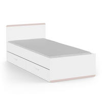 BETT in Weiß, Sturmblau und Aprikose mit einem Set von 2 Schubladen 95/202,8/80,6 cm - Weiß, Holzwerkstoff (190/90cm) - Calicosy